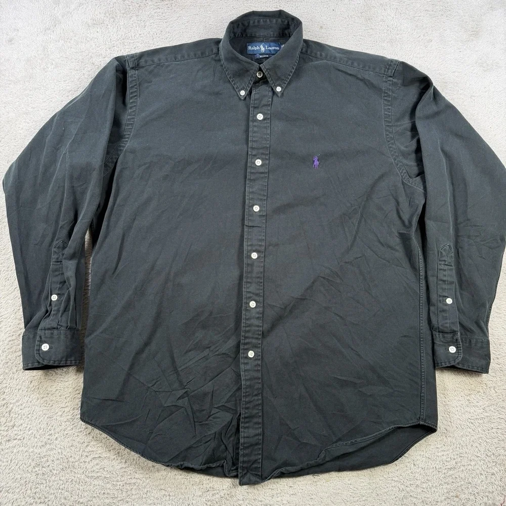 Polo Ralph Lauren Shirt Mens Medium Black Blake Long Sleeve Button Down Pony